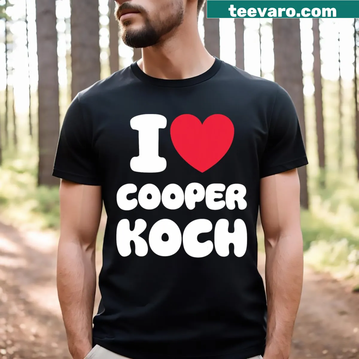 I Heart Cooper Koch t-shirt with playful typography — on a men's t-shirt
