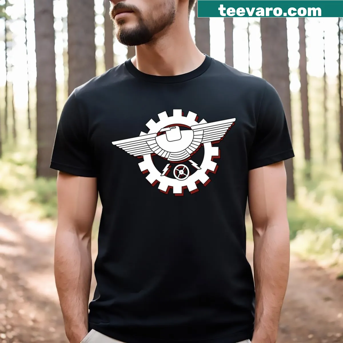 T-shirt featuring abstract text design 'Iron Sky' — on a men's t-shirt