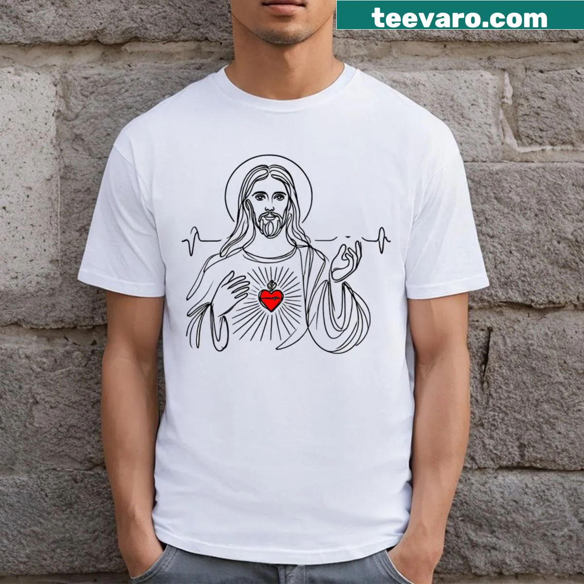 Illustration of the Sacred Heart of Jesus on T-shirt — on a men's t-shirt