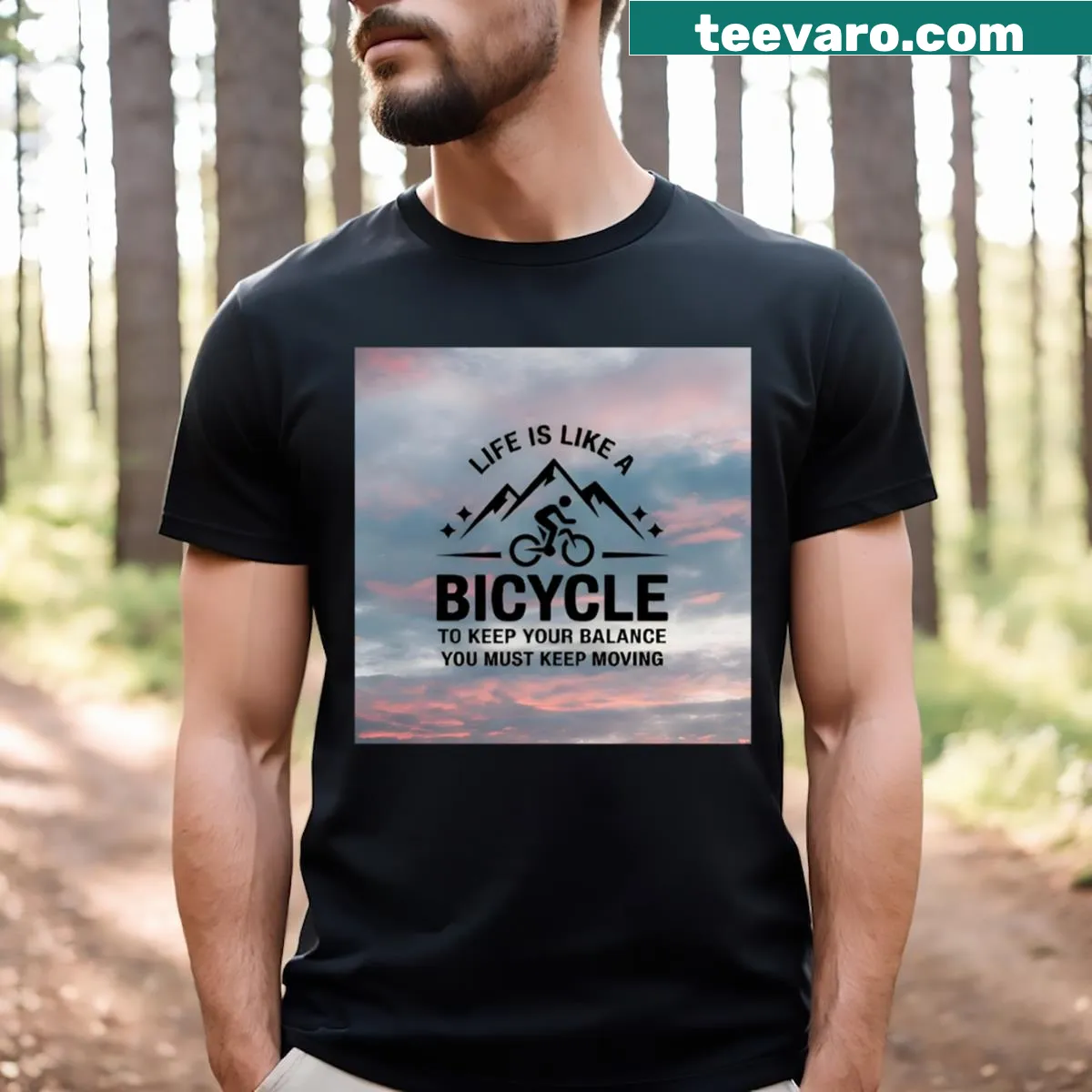 Inspirational T-shirt with the text 'Life Is Like A Bicycle'. — on a men's t-shirt