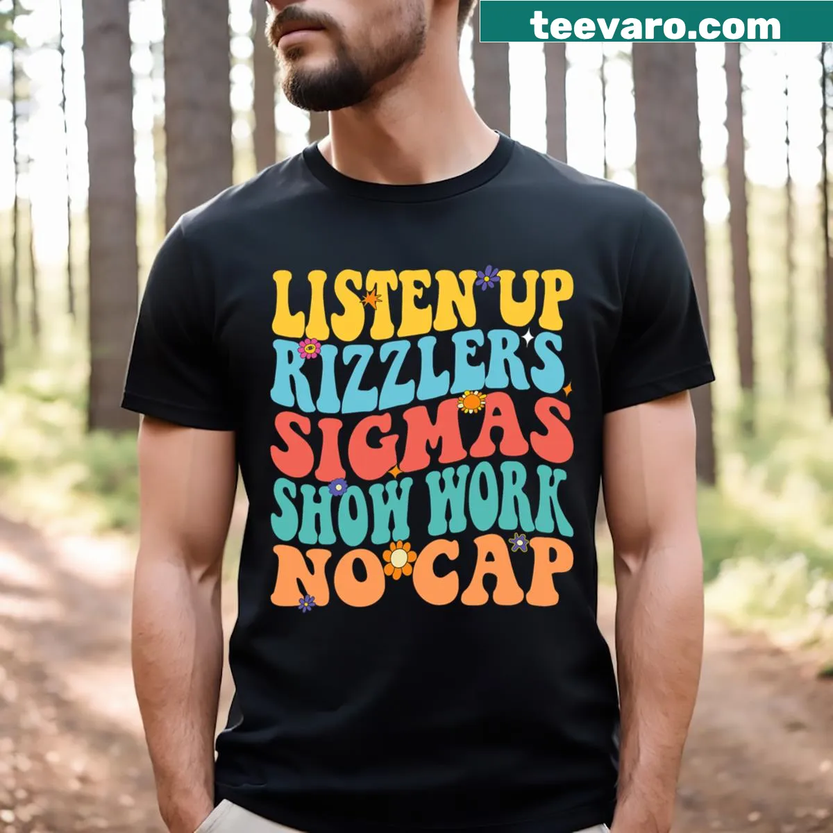 Funny teacher t-shirt with trendy slang and motivational saying — on a men's t-shirt