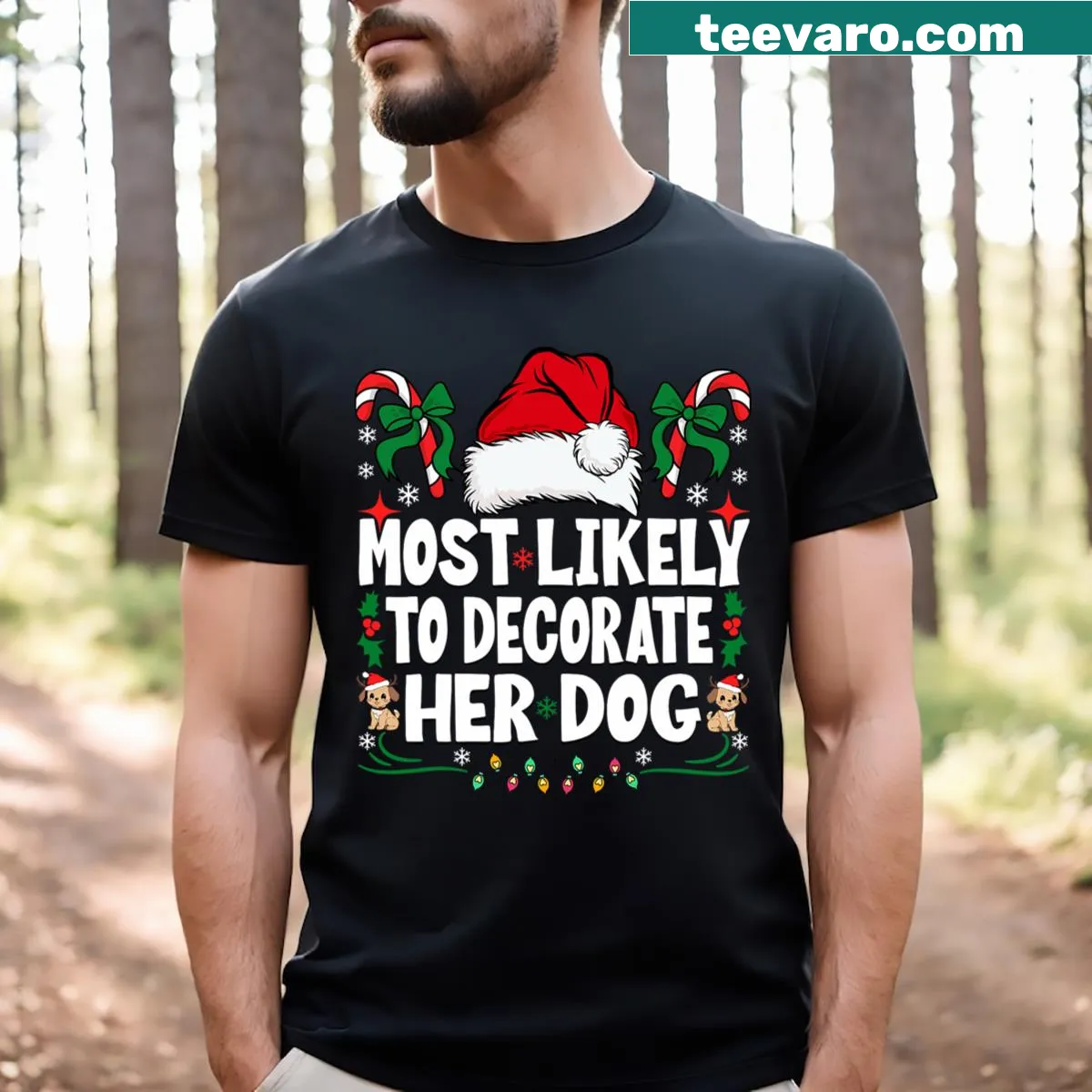Cute dog-themed Christmas T-shirt for dog lovers — on a men's t-shirt