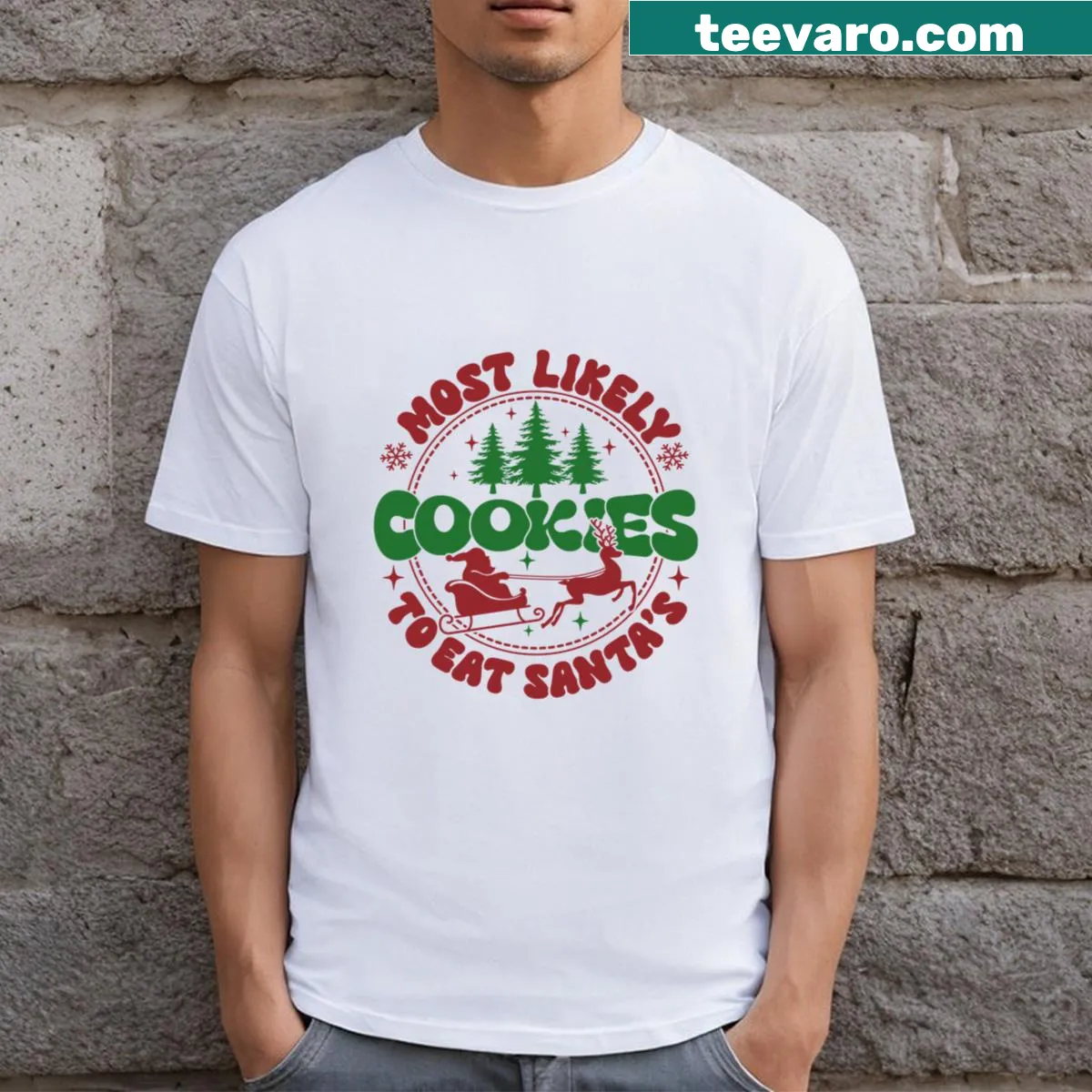 Playful T-shirt about eating Santa's cookies — on a men's t-shirt