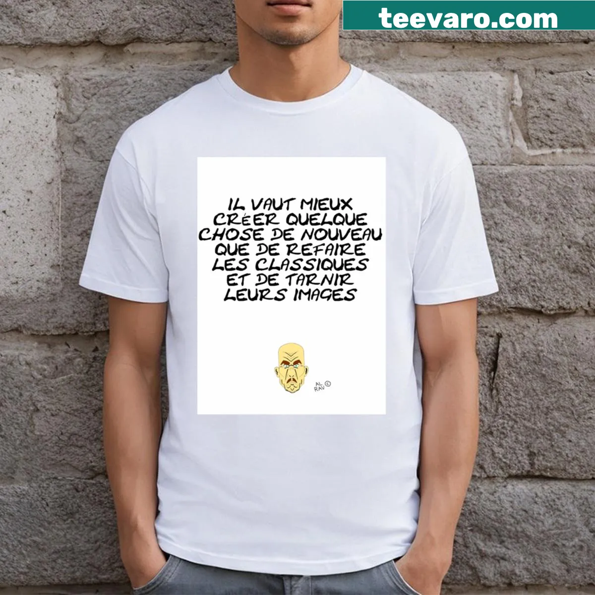 Inspiring quote shirt with mustache graphic for humor and motivation — on a men's t-shirt