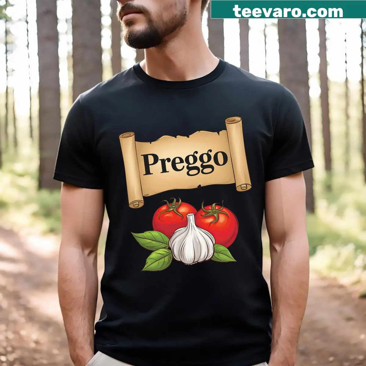 Cute Preggo Sauce graphic t-shirt for pregnancy announcements — on a men's t-shirt