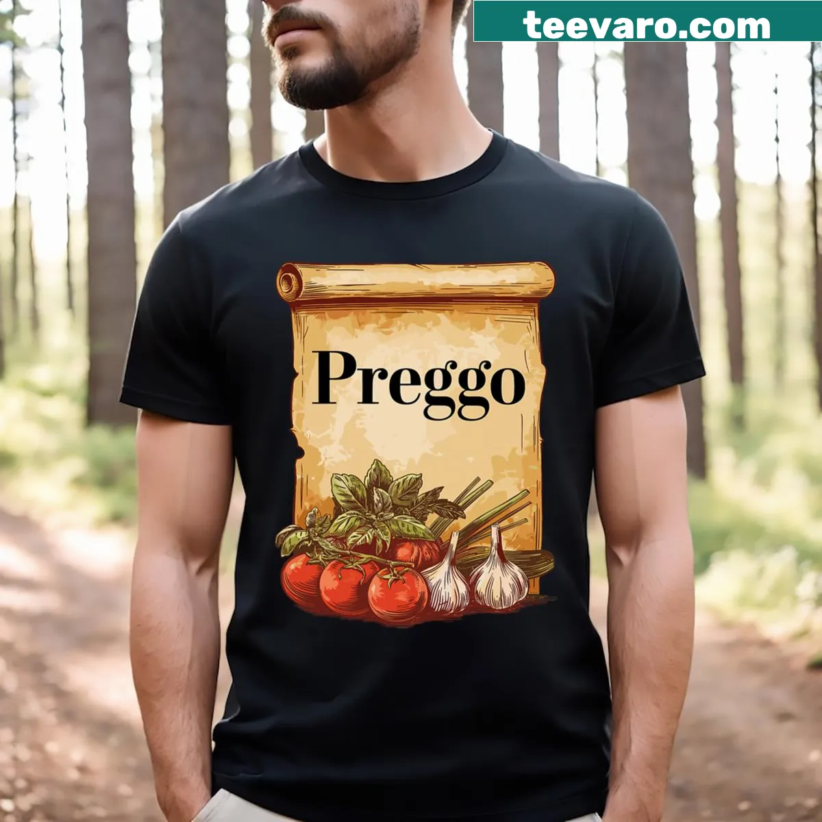 Cute 'Preggo Sauce' t-shirt for pregnancy announcement — on a men's t-shirt
