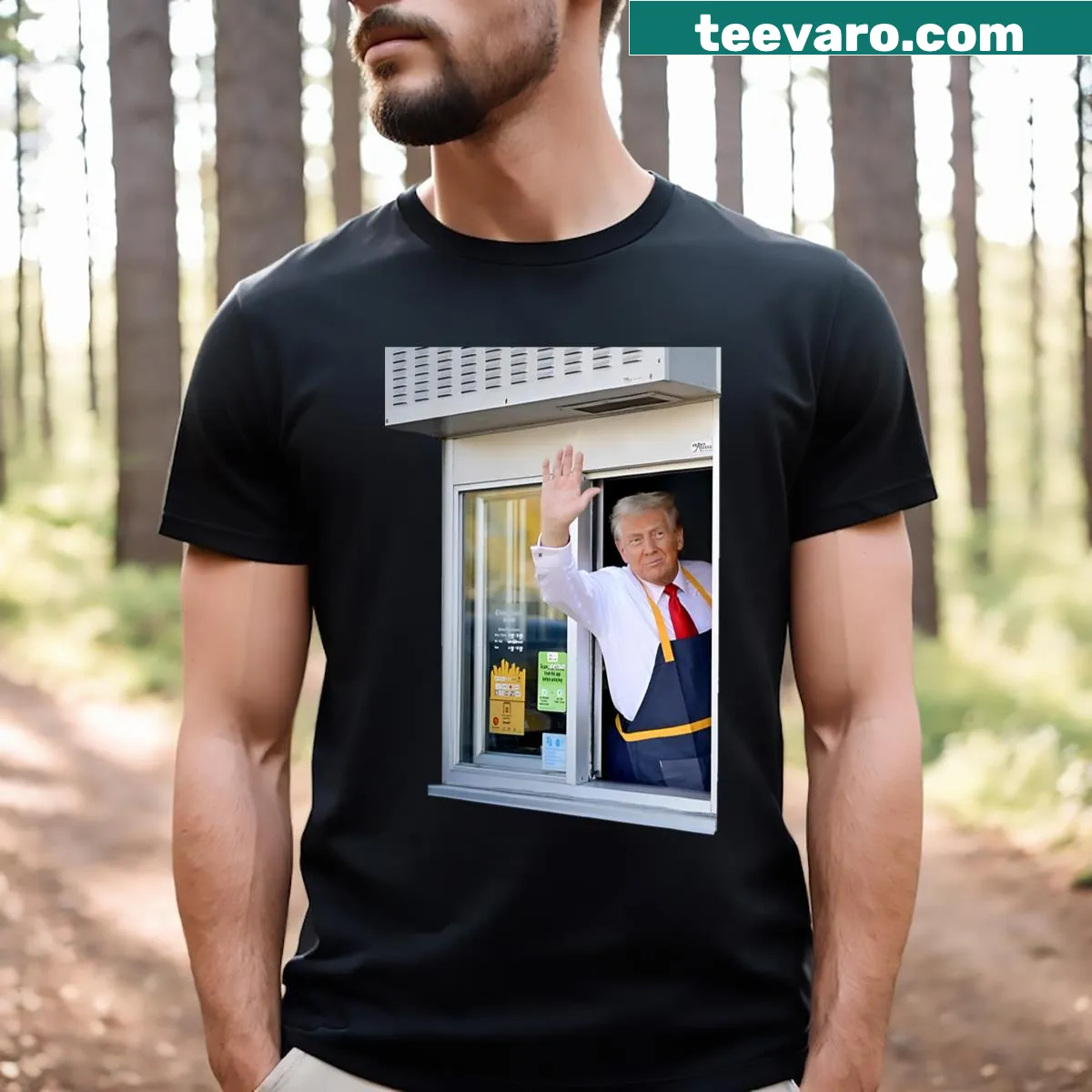T-shirt saying President Trump Makes French Fries — on a men's t-shirt