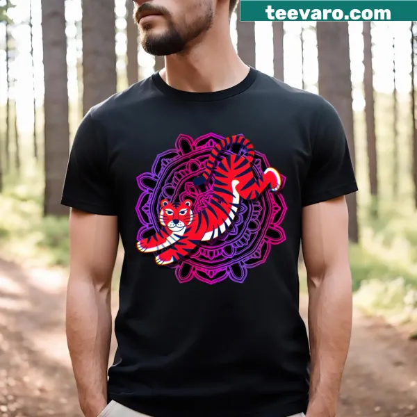 Mandala design with a roaring animal in the center