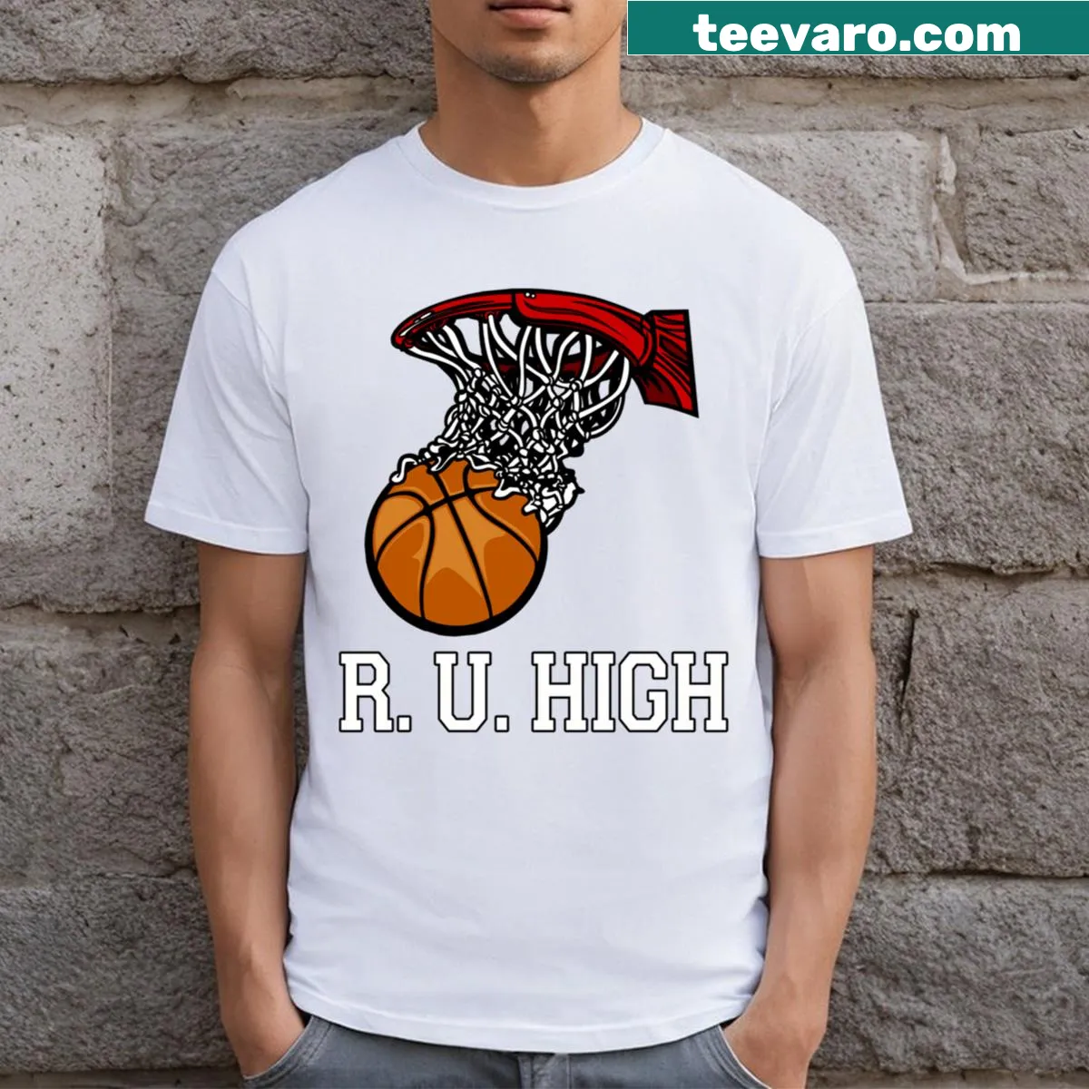 Proud T-shirt for Ru High basketball team supporters — on a men's t-shirt