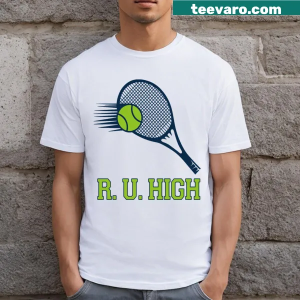Tennis-themed T-shirt with a bold Ru High design