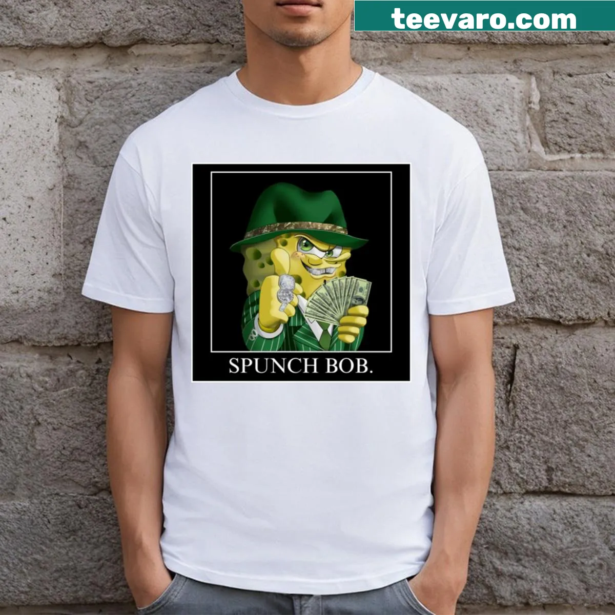 Playful Spunch Bob design on a casual T-shirt — on a men's t-shirt