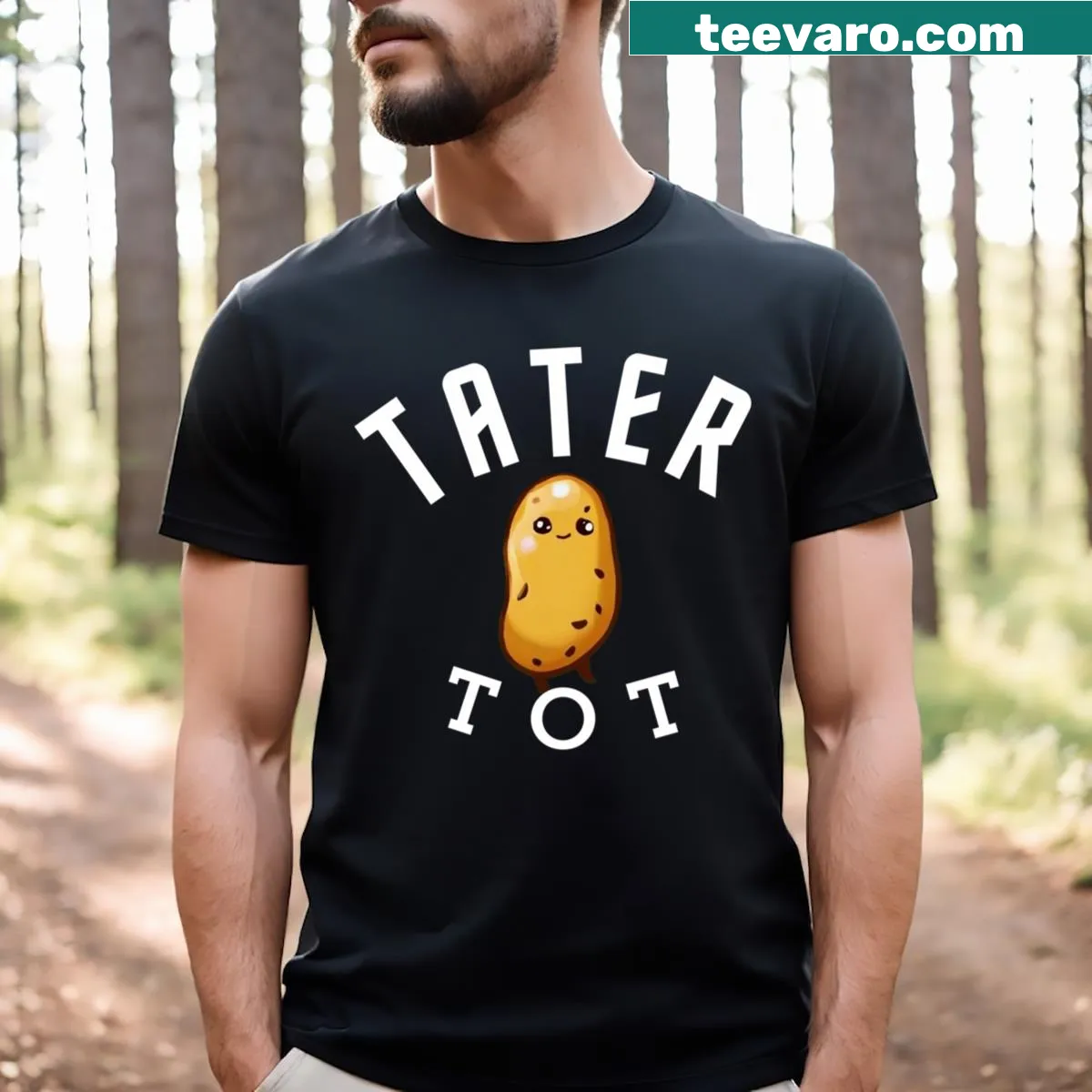 Whimsical T-shirt featuring a tater tot graphic — on a men's t-shirt