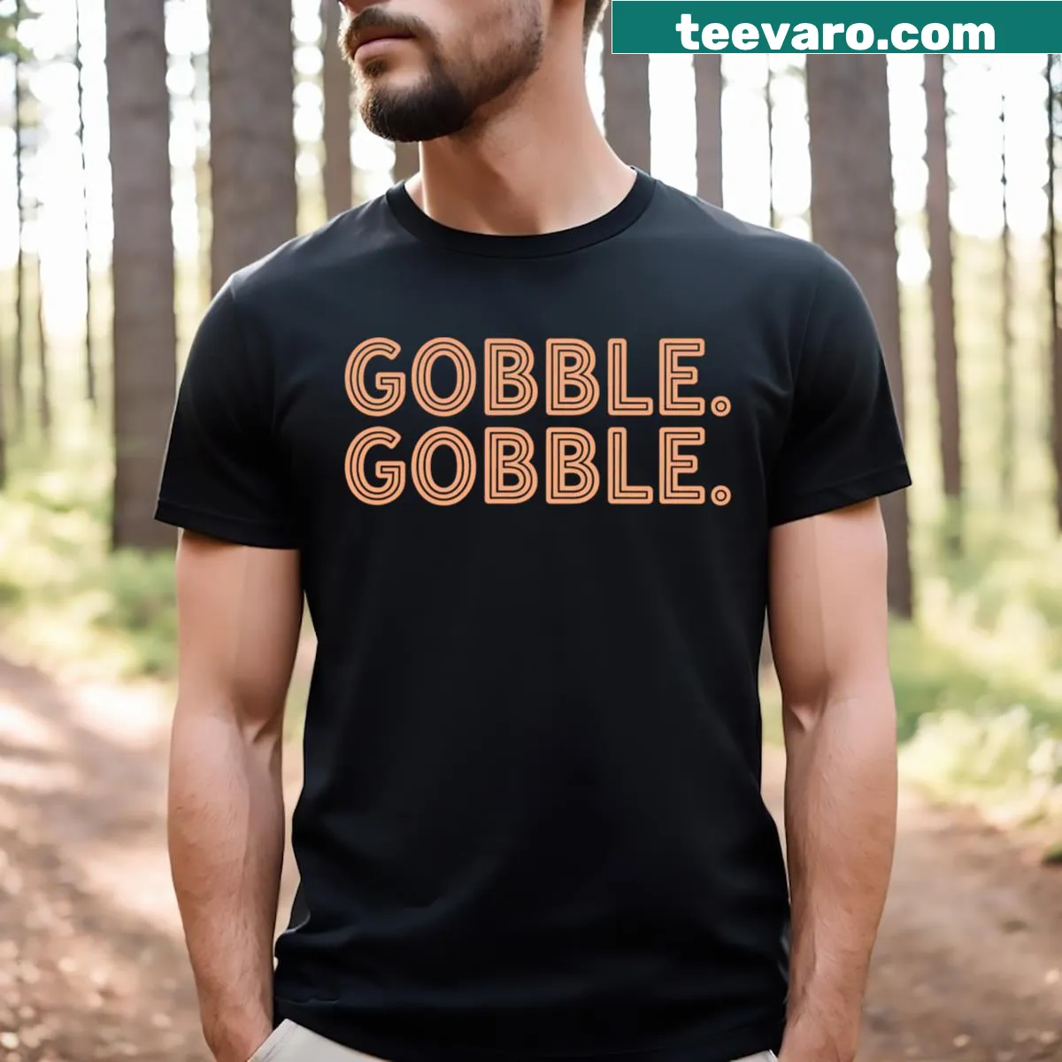 Funny T-shirt featuring a turkey with 'Gobble Gobble' text for Thanksgiving — on a men's t-shirt