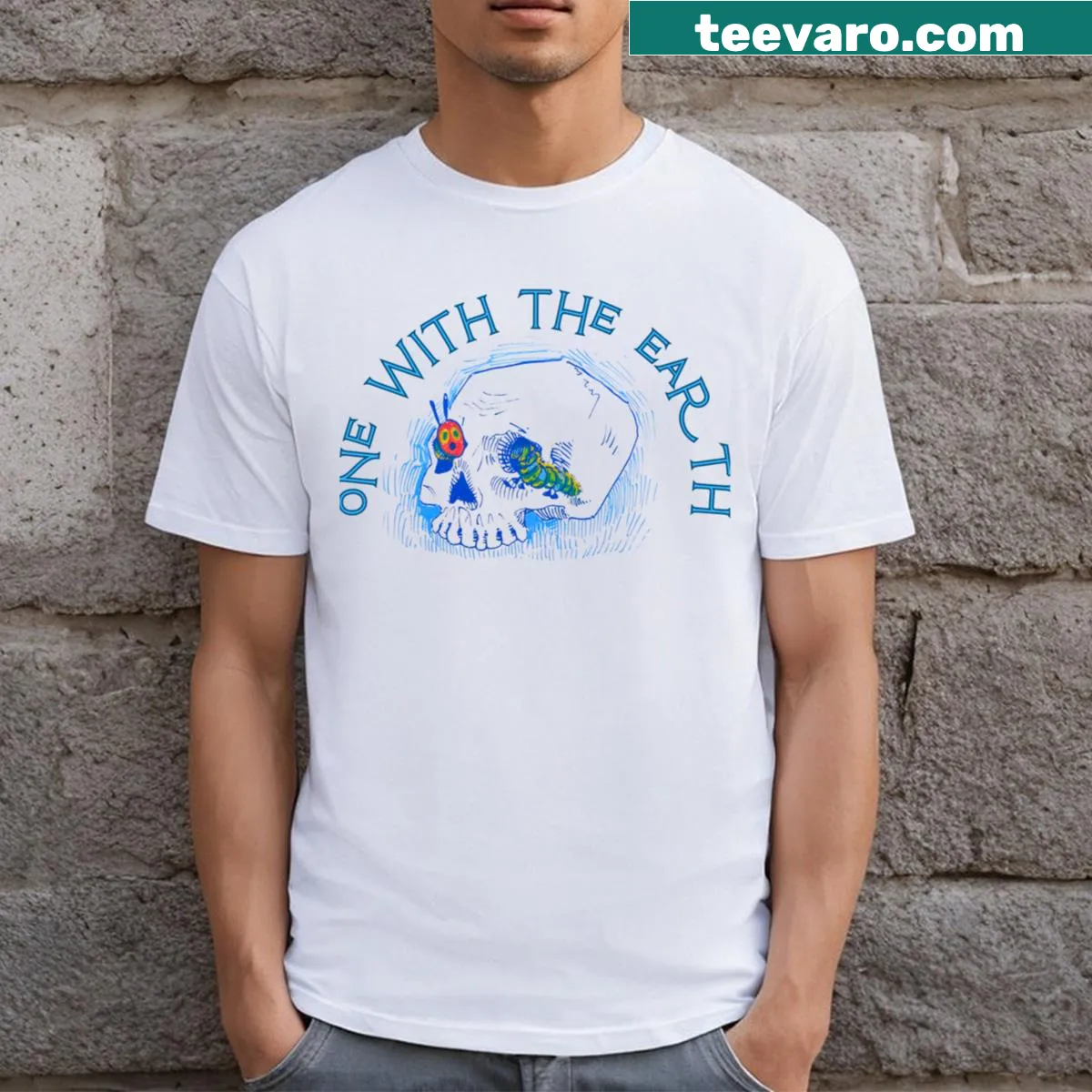 Illustration of The Very Hungry Caterpillar with memento mori elements — on a men's t-shirt