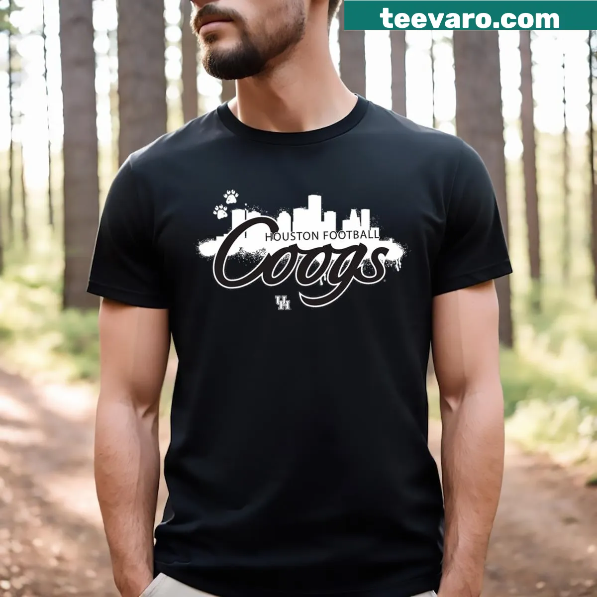 University Of Houston Skyline T-shirt with black-out design — on a men's t-shirt