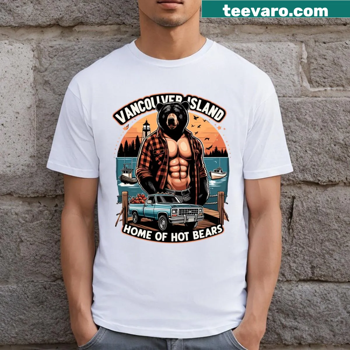 Vancouver Island Home Of Hot Bears T-shirt with playful bear design — on a men's t-shirt