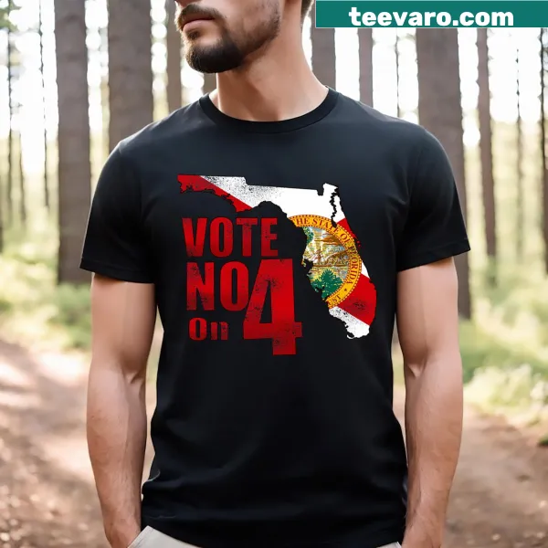 T-shirt featuring the text Vote No On 4 in bold typography