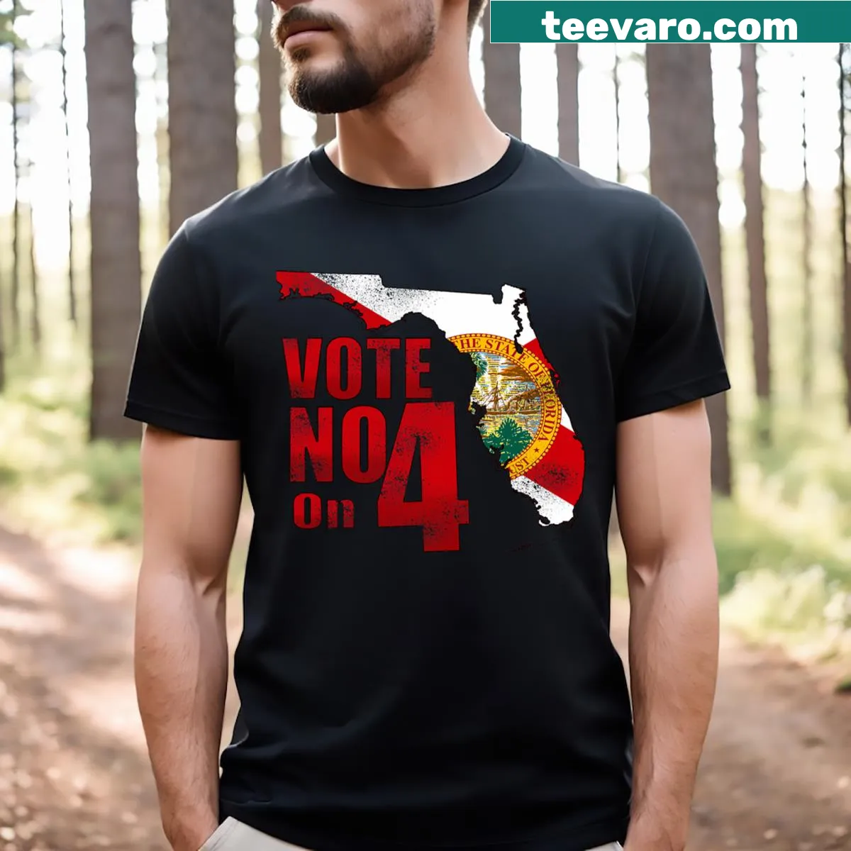 T-shirt featuring the text Vote No On 4 in bold typography — on a men's t-shirt