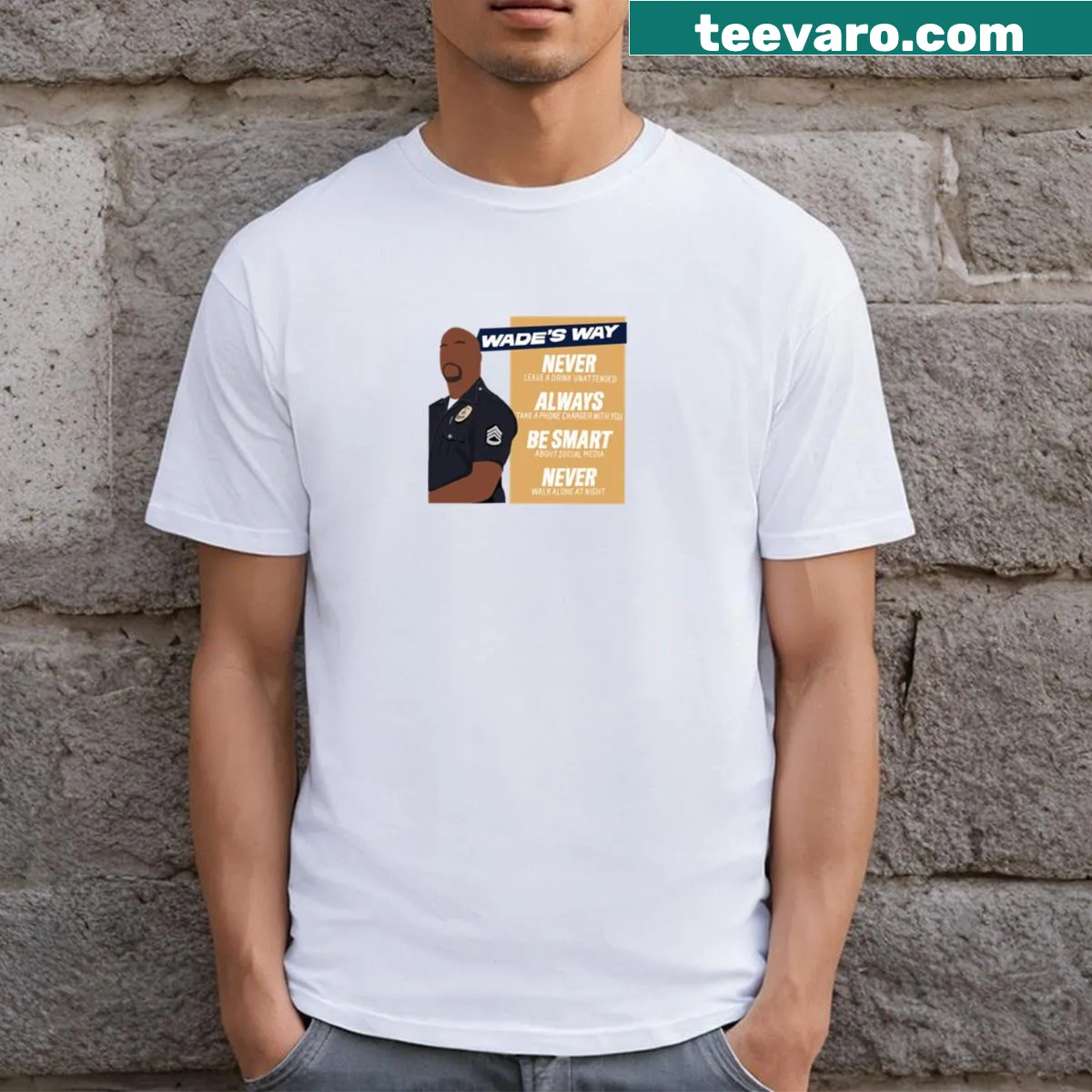 Illustrative T-shirt design with the phrase 'Wade's Way' — on a men's t-shirt