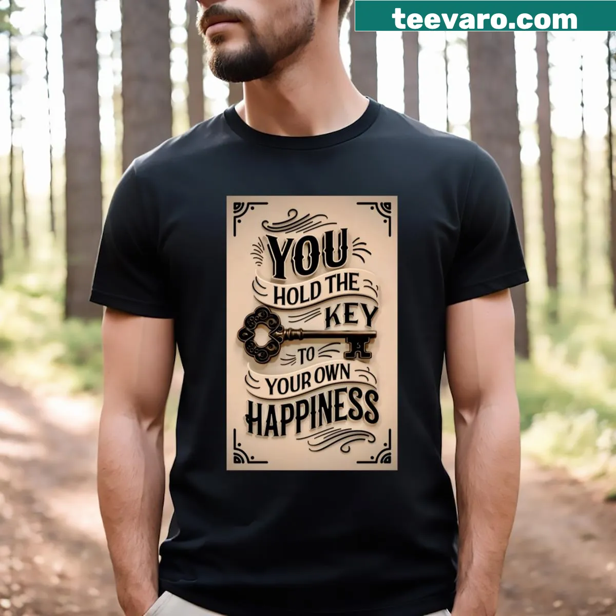 Inspirational typography t-shirt with the phrase You Hold The Key for motivation — on a men's t-shirt