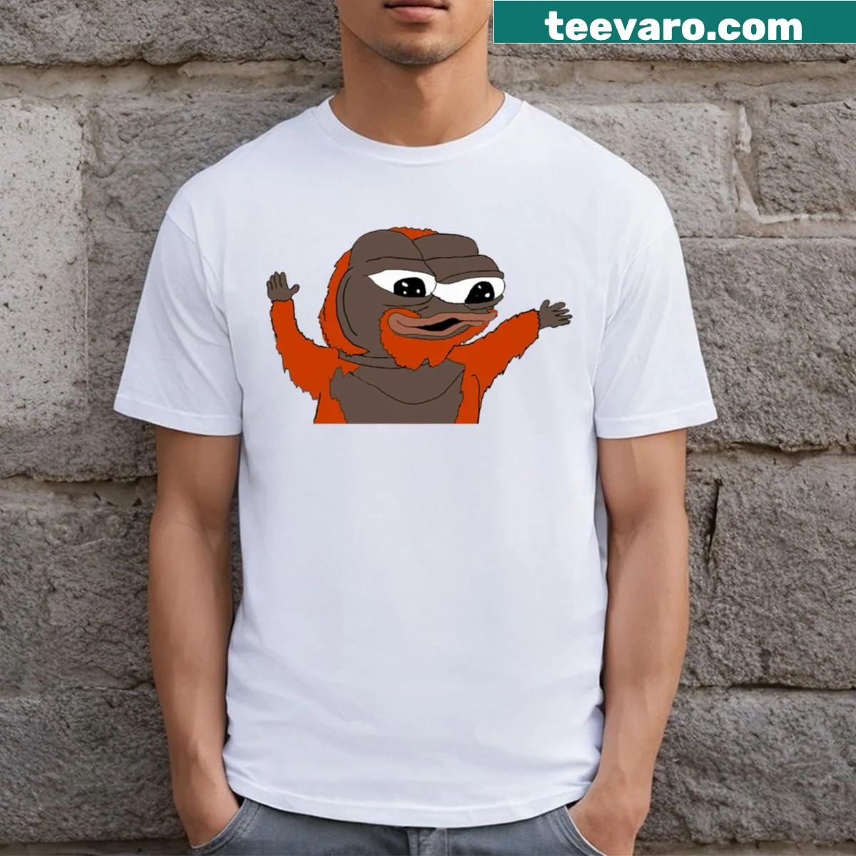 Illustrative t-shirt featuring Apu the Monkey and Pepe the Frog — on a men's t-shirt