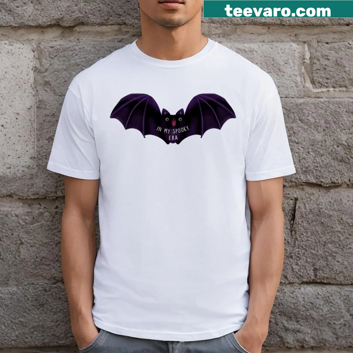 Cute cartoon bat design t-shirt for Halloween — on a men's t-shirt