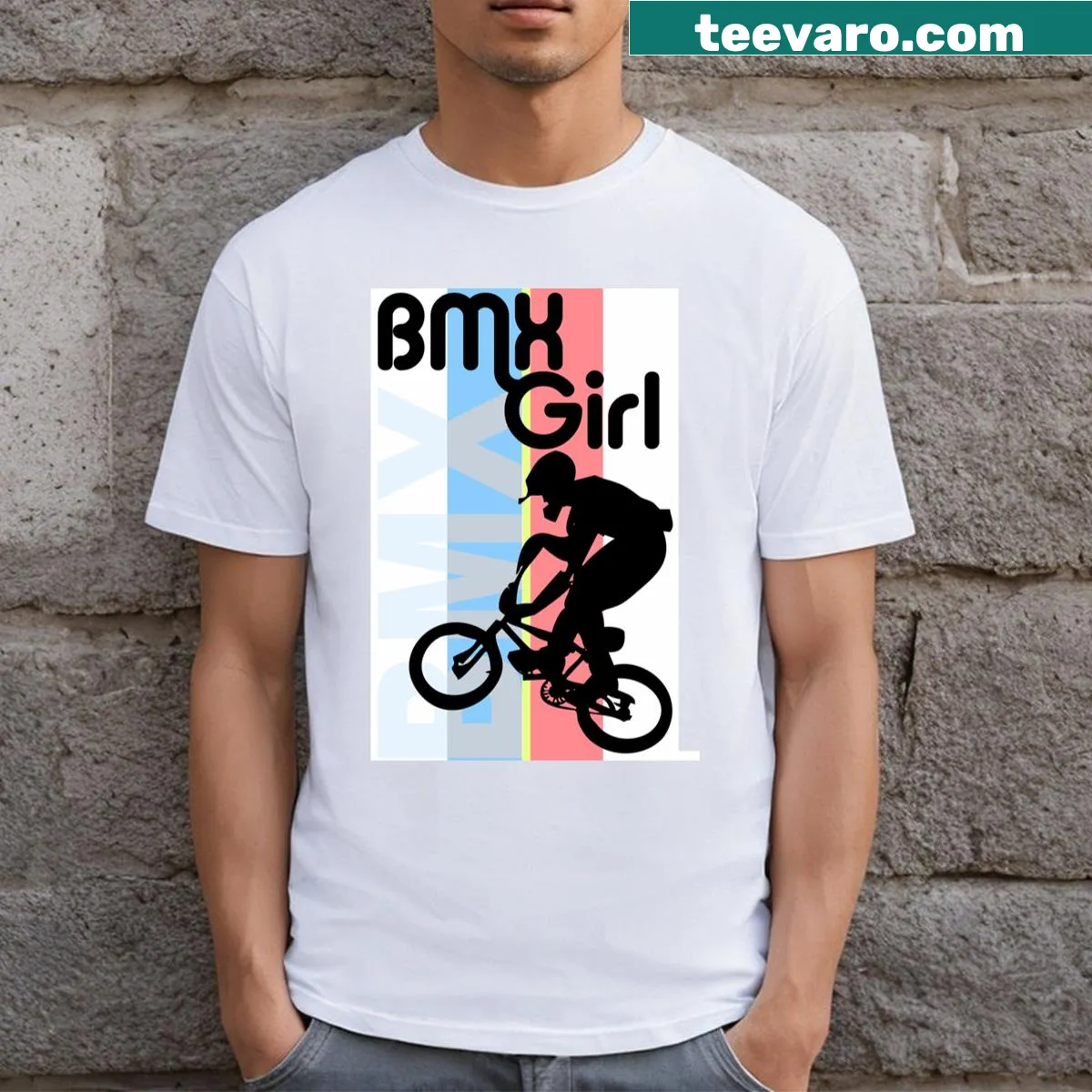 BMX Girl T-shirt featuring bold typography celebrating biking culture — on a men's t-shirt