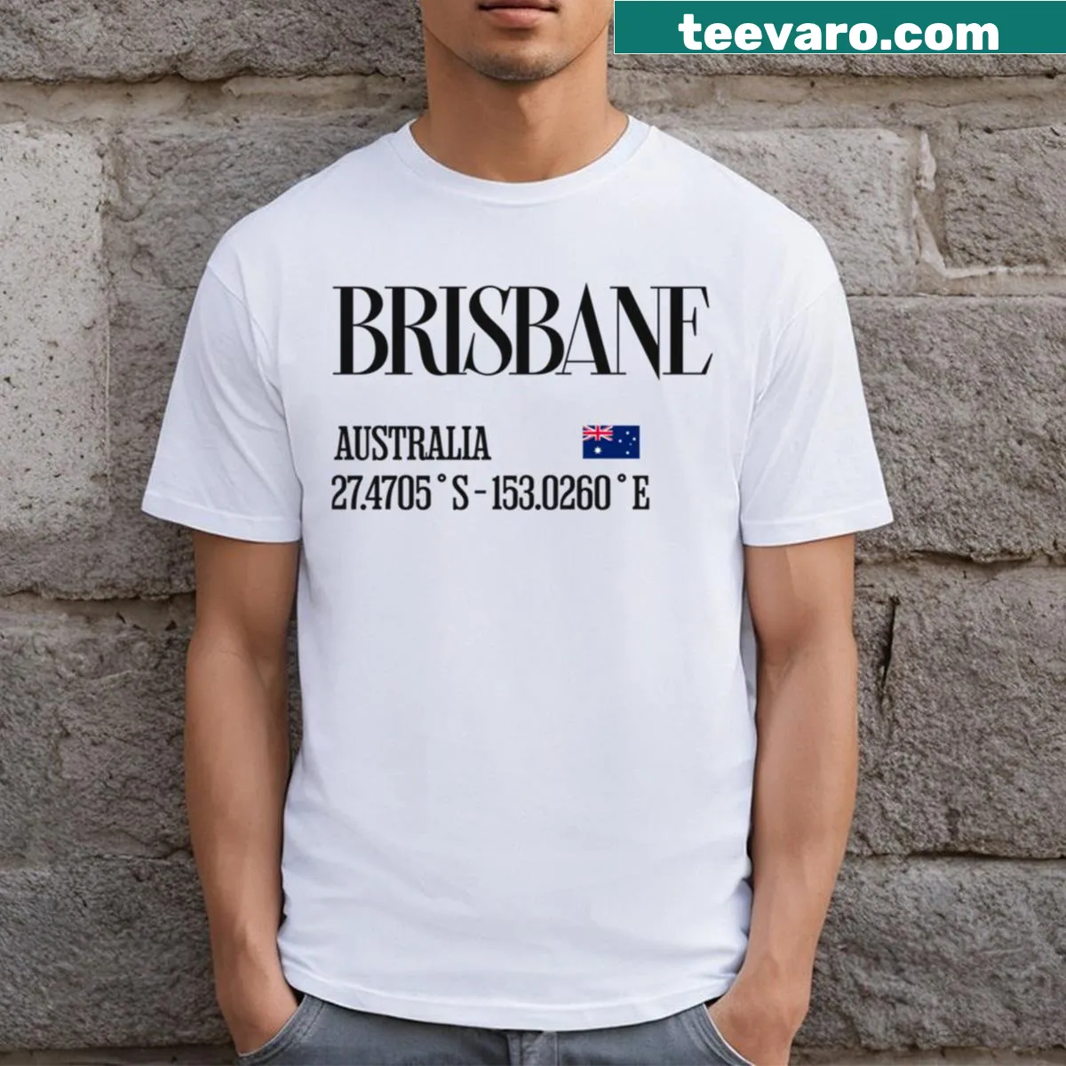 Typography t-shirt featuring the name 'Brisbane' — on a men's t-shirt