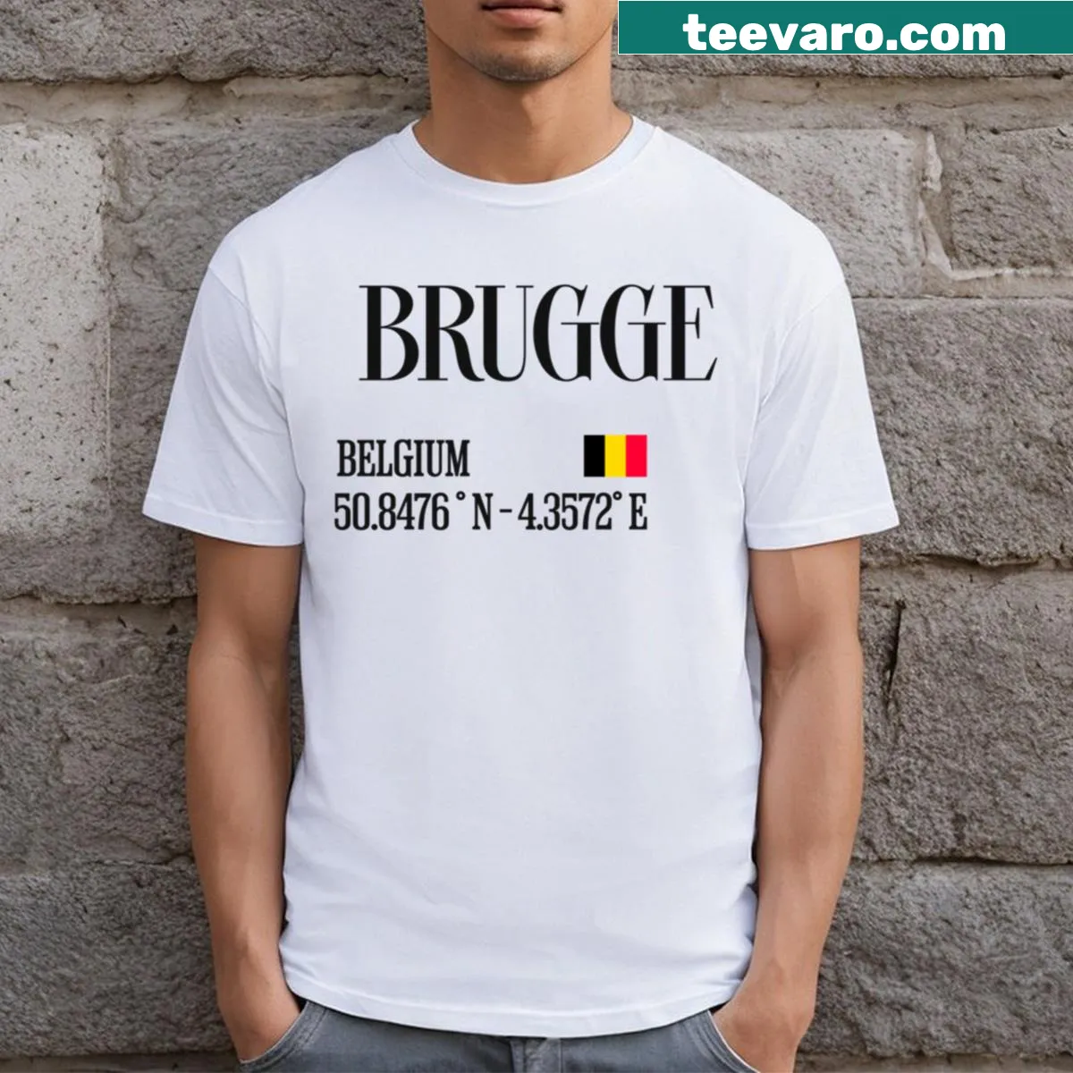 Minimalist Brugge Typography T-shirt with sleek design elements — on a men's t-shirt