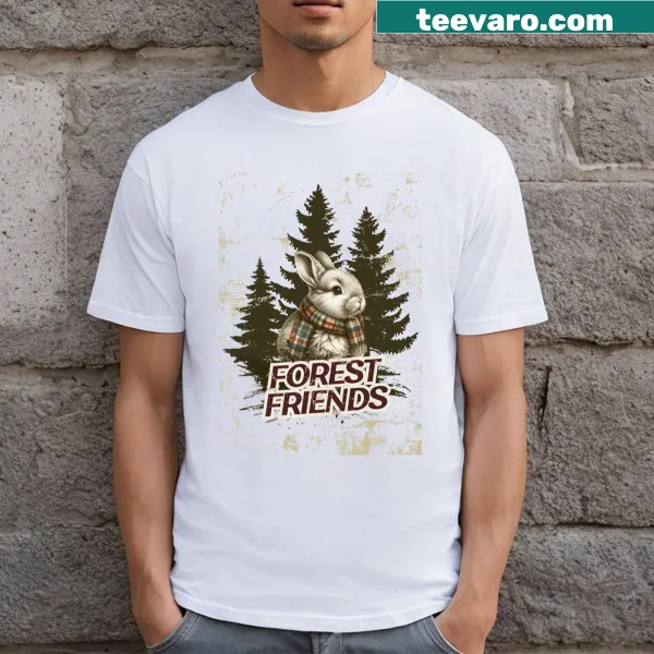 Cute illustration of bunnies in a forest on a t-shirt