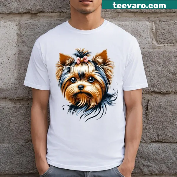 Illustration of a Yorkie head on a T-shirt
