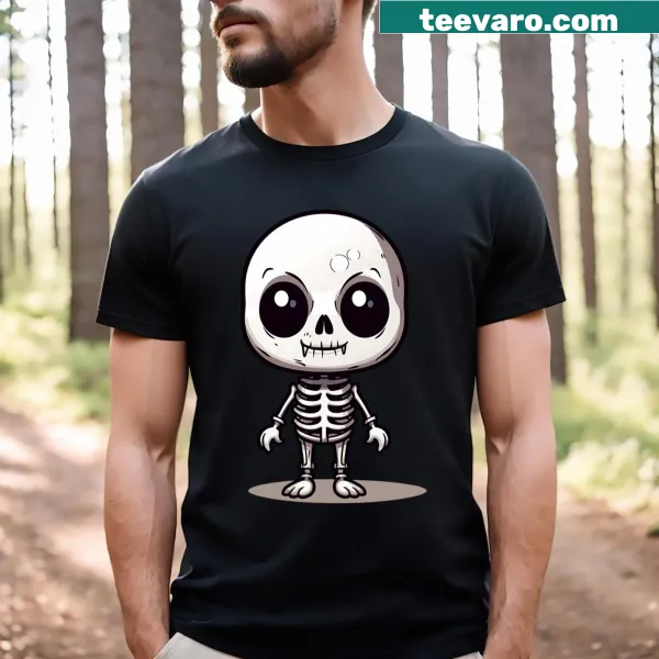 Cute skeleton graphic on a Halloween T-shirt