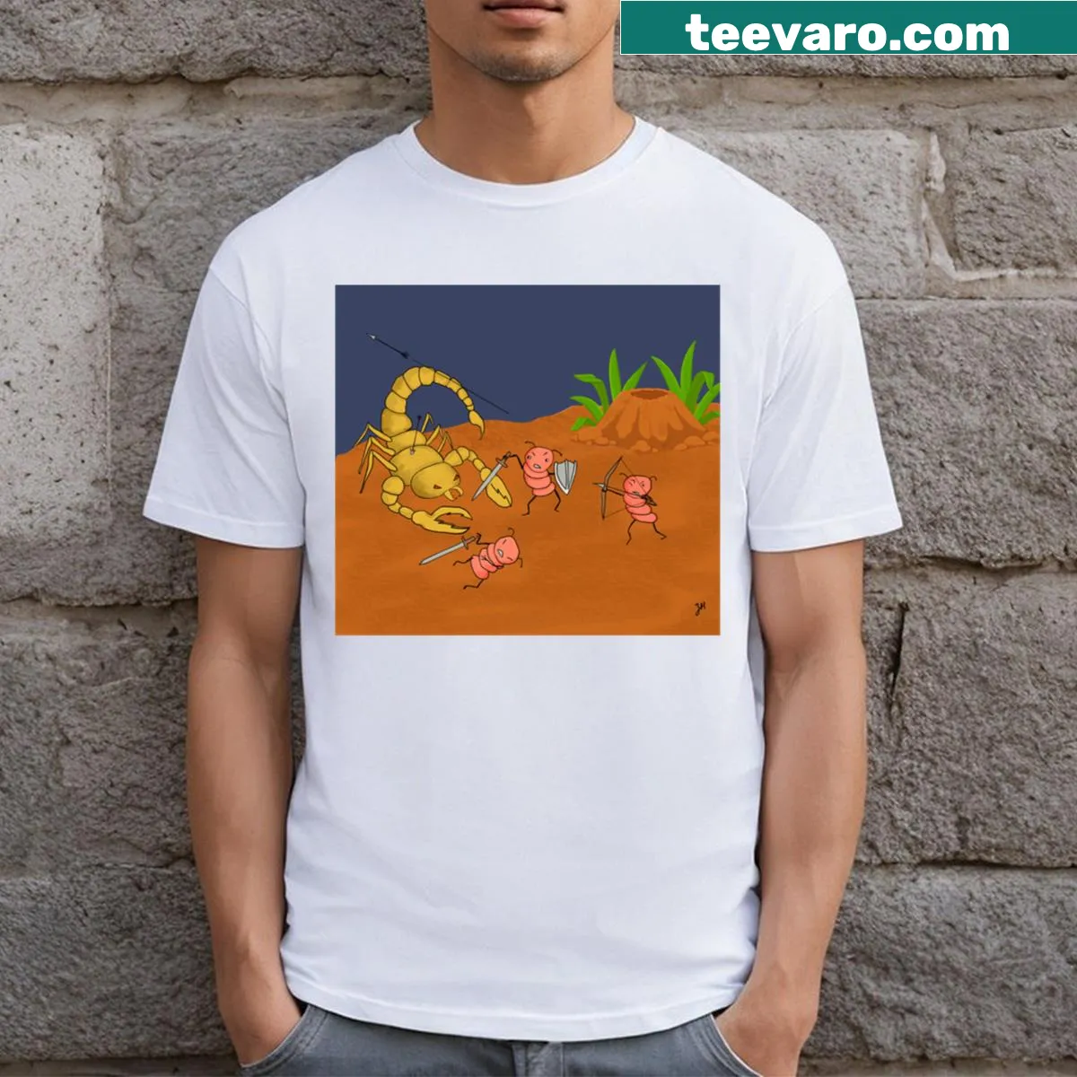 Anthill graphic on a nature-themed T-shirt — on a men's t-shirt