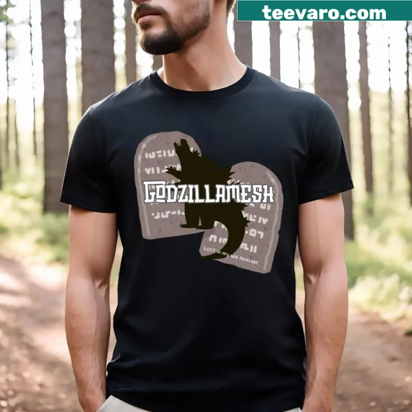 Cartoon-style Godzillamesh graphic on T-shirt