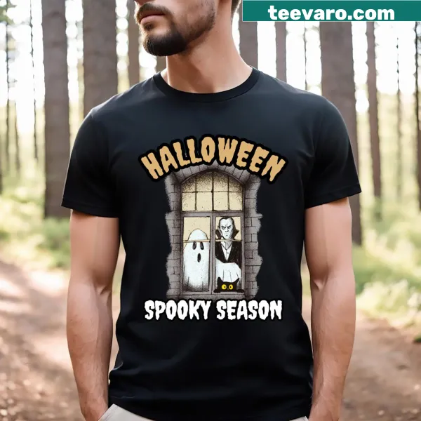 Illustration of a spooky black cat on a Halloween t-shirt