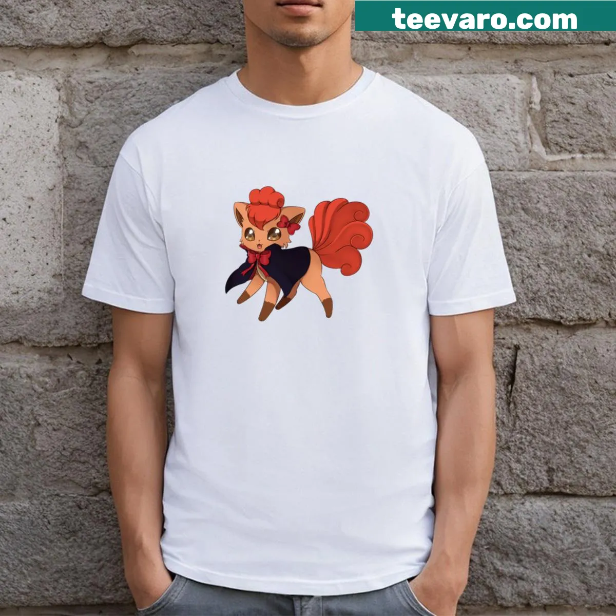 Illustration of a fox in a pumpkin costume for Halloween — on a men's t-shirt