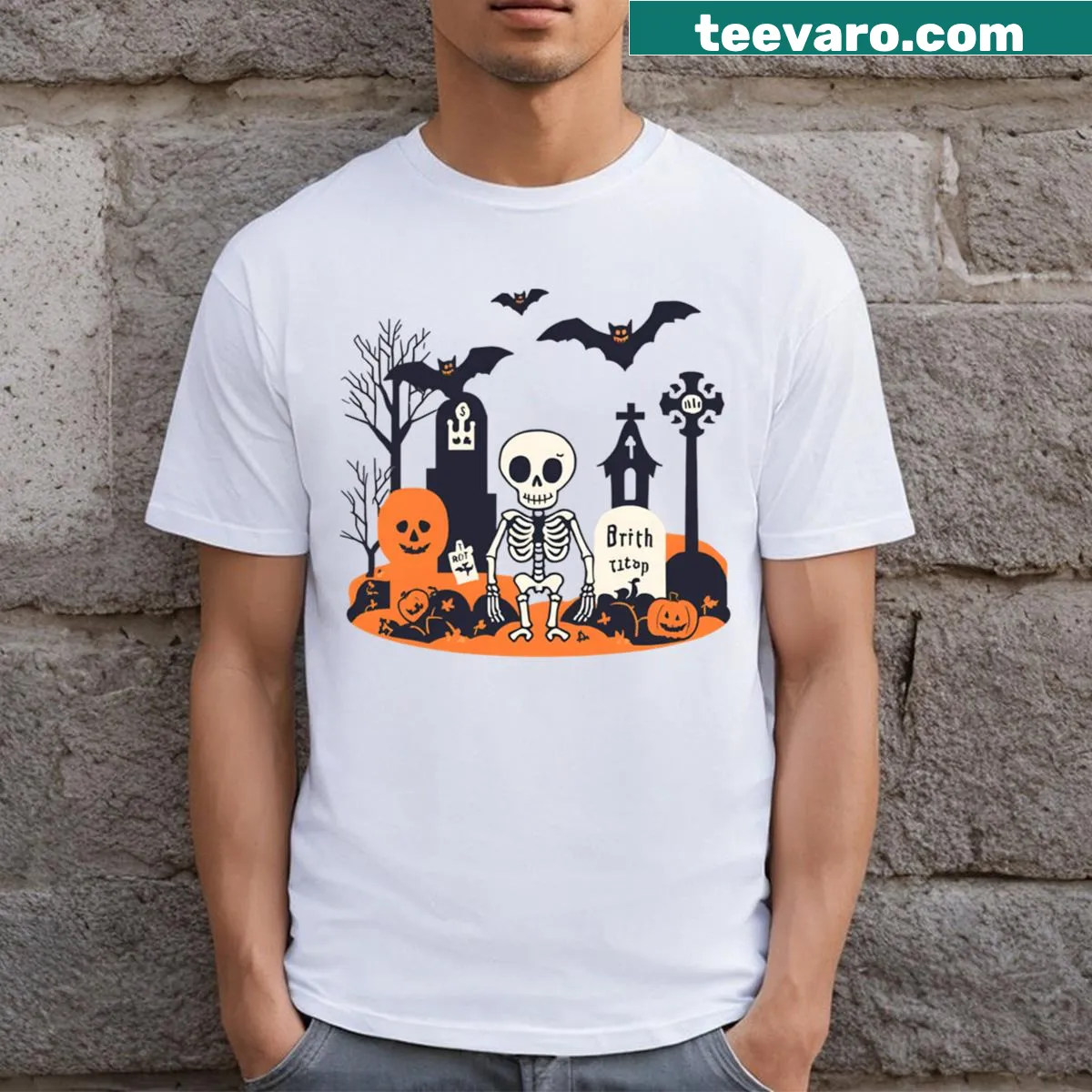 Generic Halloween-themed graphic on a t-shirt — on a men's t-shirt