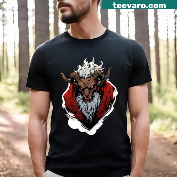 Playful graphic of Santa Claus in Halloween attire on a t-shirt