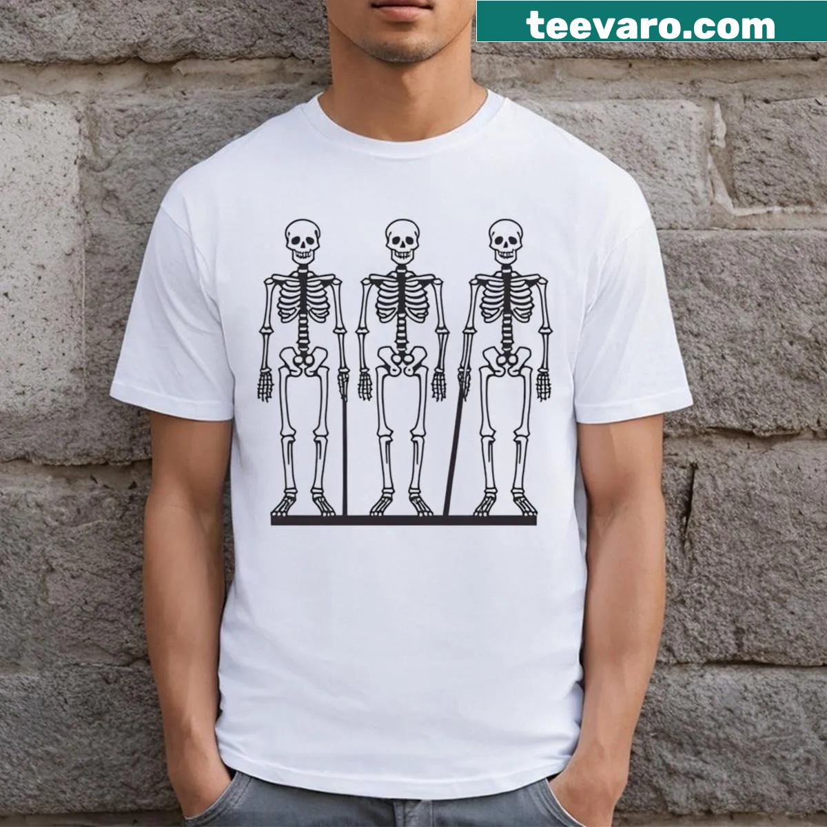 Humorous skeletons graphic on a Halloween T-shirt — on a men's t-shirt