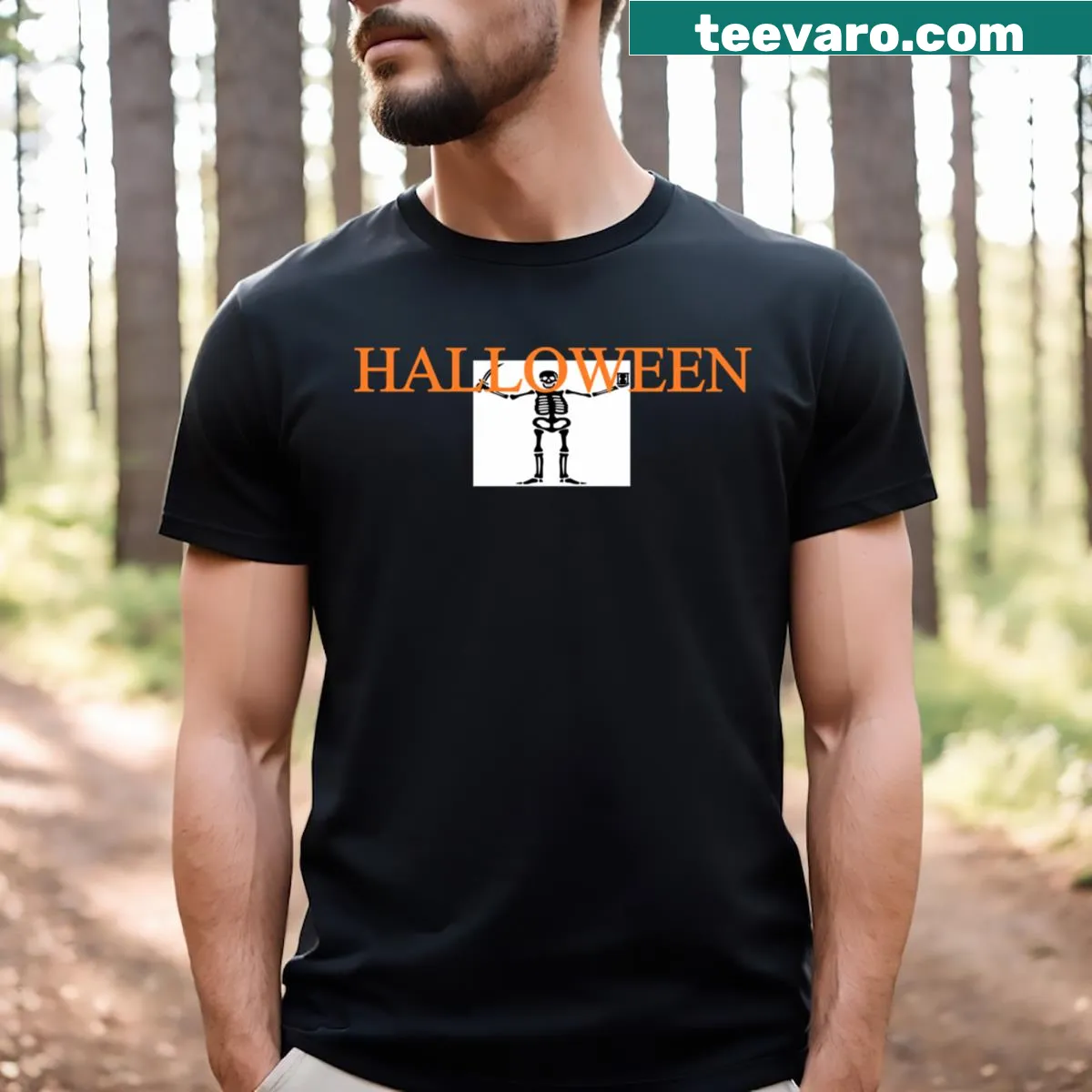 Cartoon skeleton graphic on a Halloween t-shirt — on a men's t-shirt