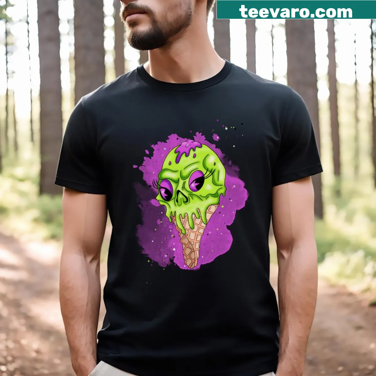 Skull with ice cream cone graphic on a t-shirt — on a men's t-shirt