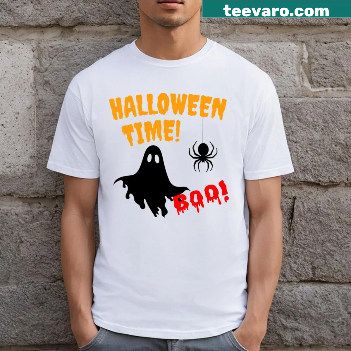 Festive Halloween-themed graphic on t-shirt — on a men's t-shirt