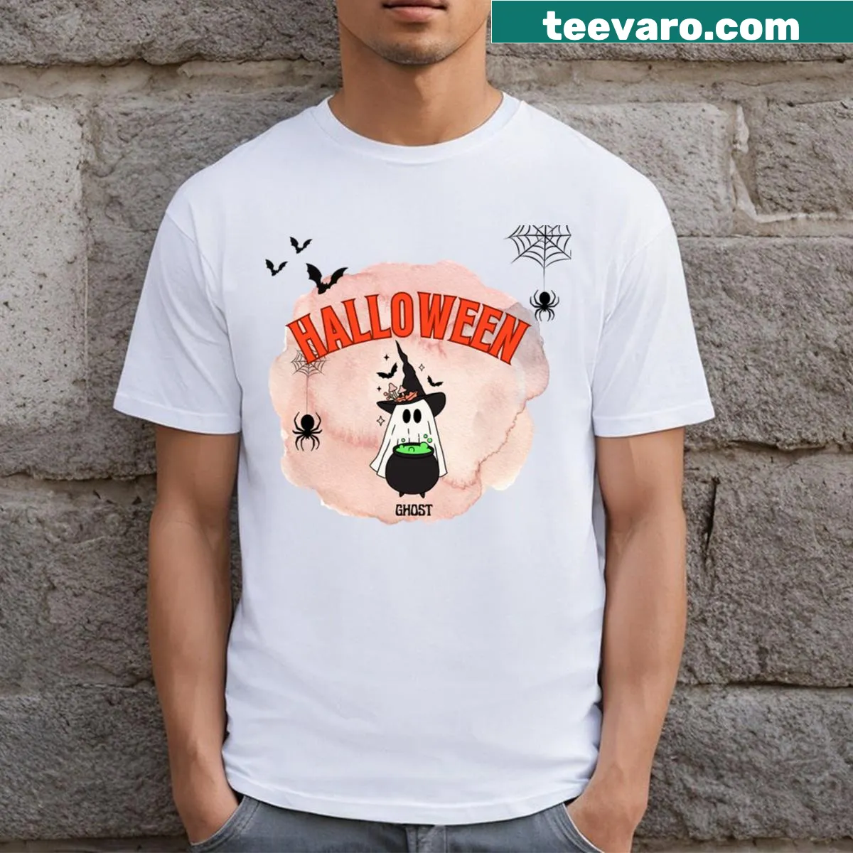 Adorable ghosts in a light-hearted Halloween scene — on a men's t-shirt
