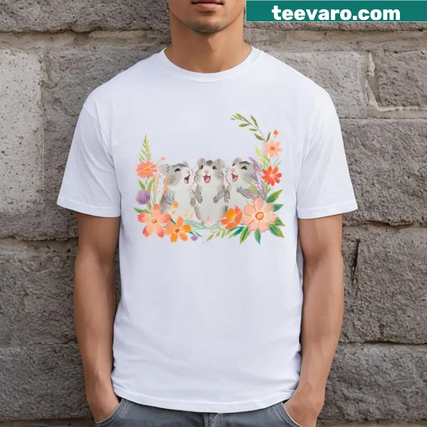 A cute hamster surrounded by flowers in an illustration