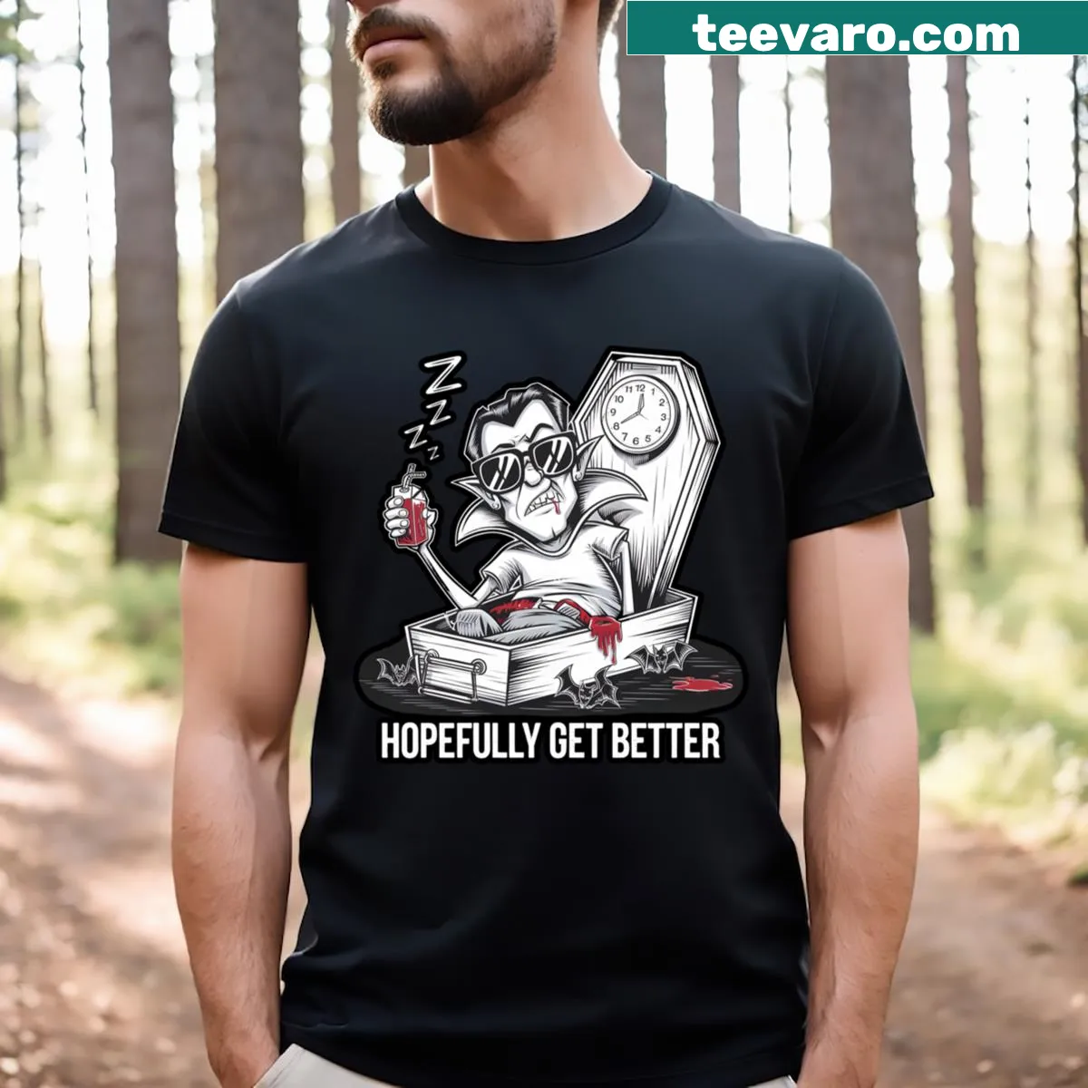 Friendly vampire illustration for Halloween — on a men's t-shirt