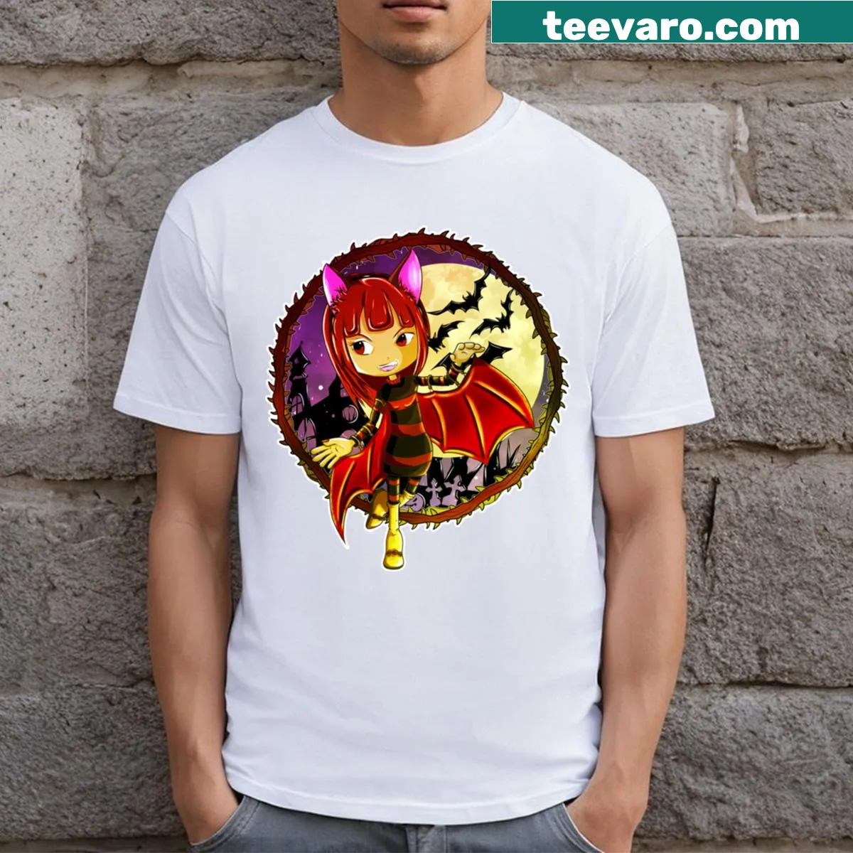 Edgy Halloween t-shirt featuring an intricate bat graphic — on a men's t-shirt