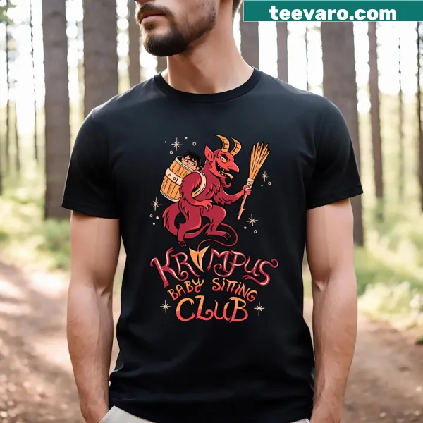 Funny Krampus illustration on spooky holiday t-shirt