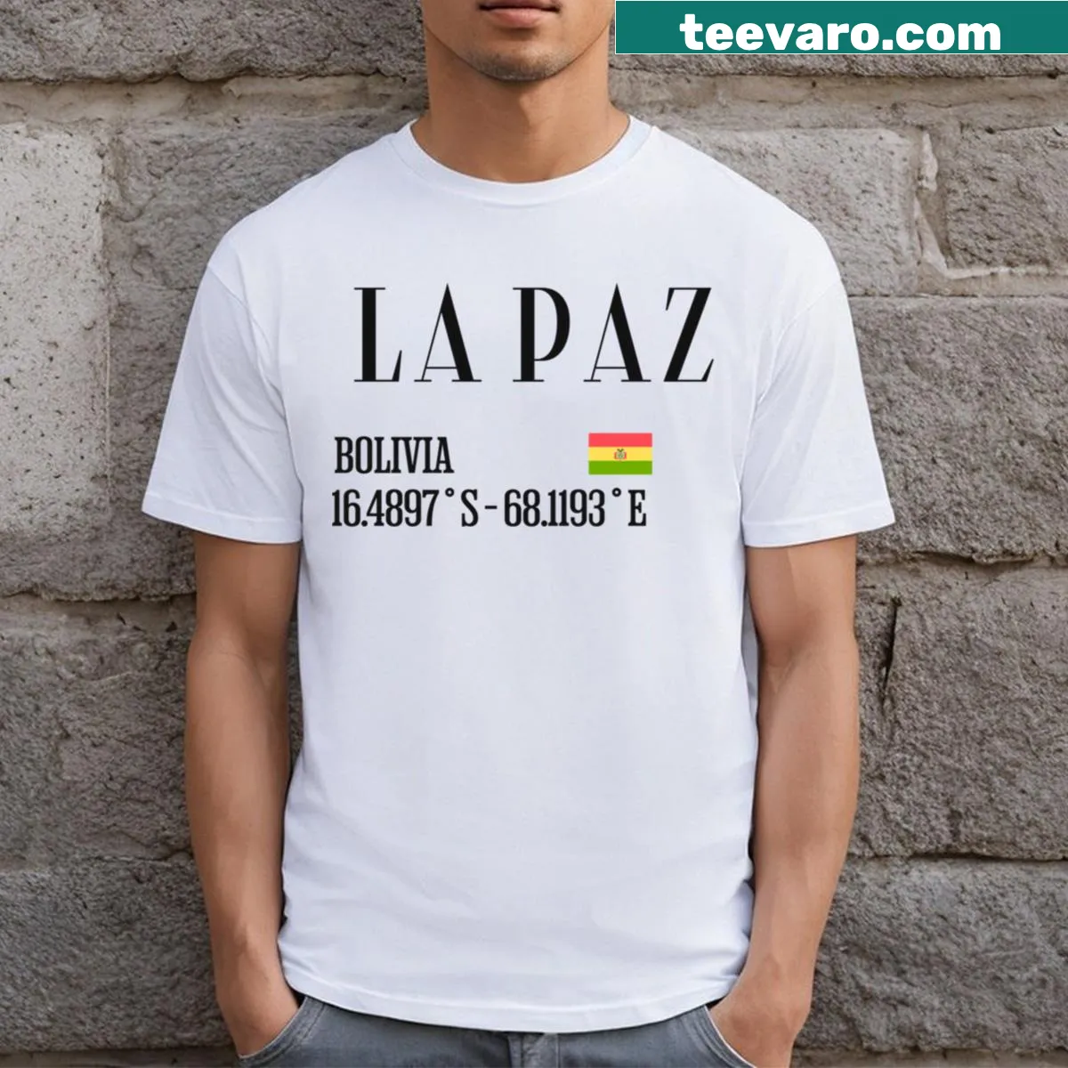 Typography design featuring 'La Paz' text — on a men's t-shirt