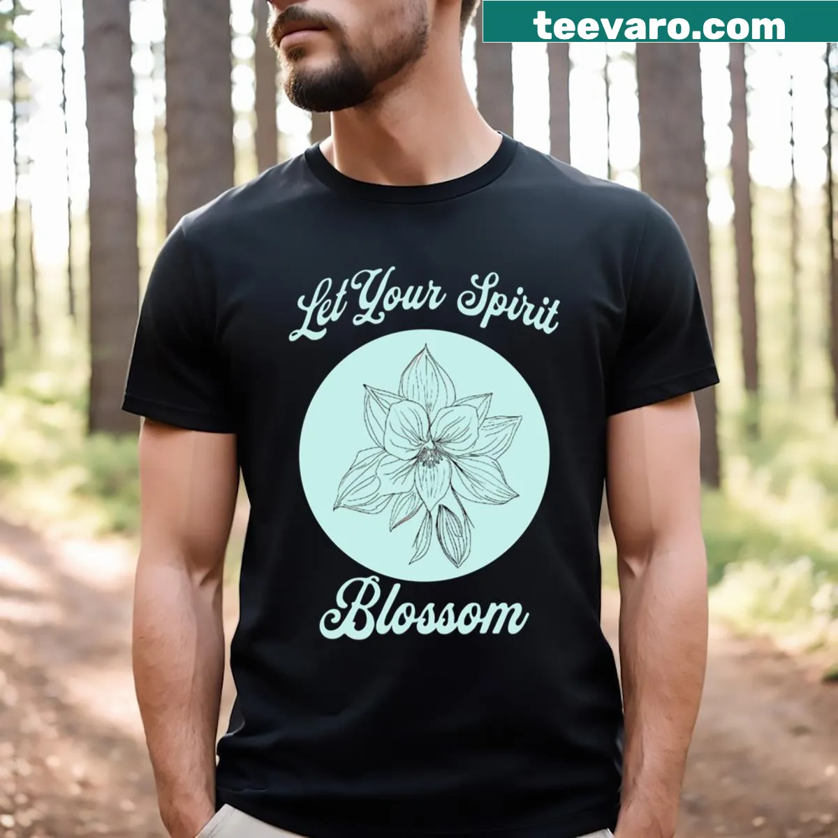 Minimalist floral t-shirt with Columbine flower and inspirational text — on a men's t-shirt