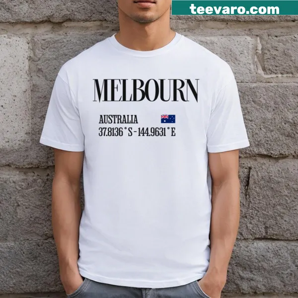 Melbourn Typography T-shirt featuring bold city-themed text design.